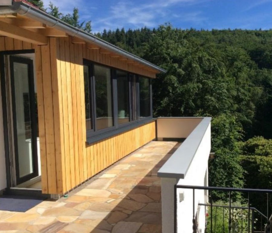 Terrace and timber facade of the extension