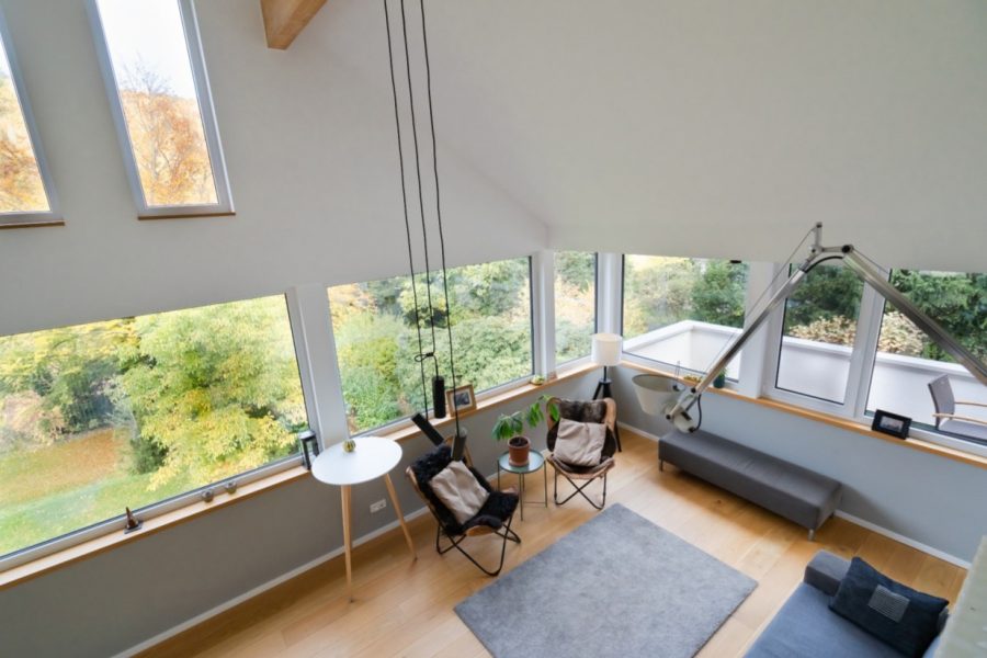Interior living space and landscape view
