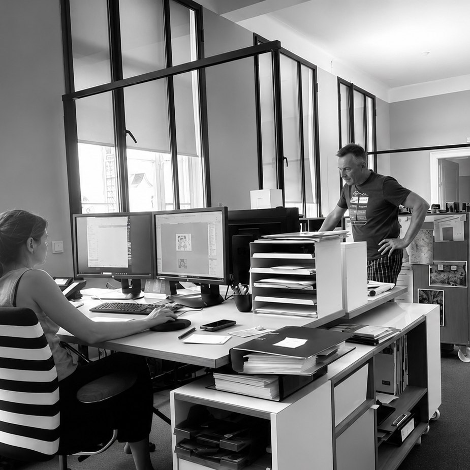 Innenraumdetail des Büros von m+4 Planung